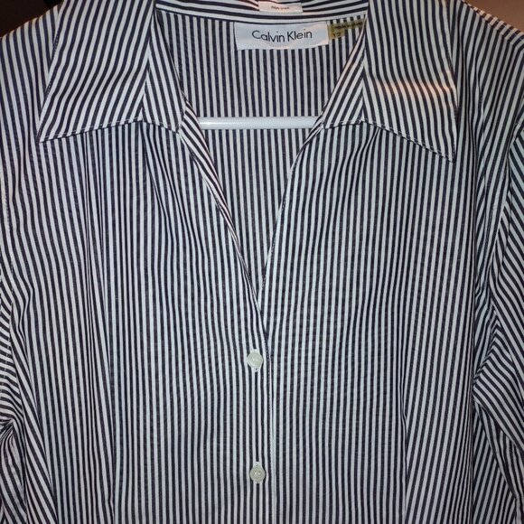 Calvin Klein Black White Stripe Blouse – NWOT, Workwear Essential - Picture 1 of 2